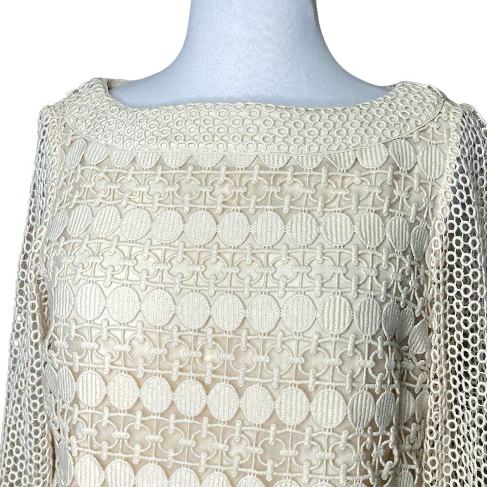 Tory Burch Charlotte Crochet Lace Top Size 6 Cream Ivory - Picture 6 of 9